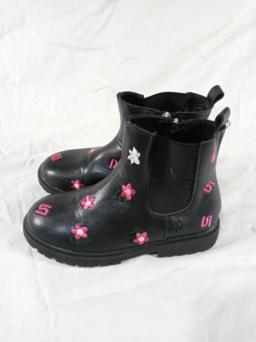 Shein Jnsq Girls Size 1 Ankle Flower Black Design Kids Boots in New Cond w Box